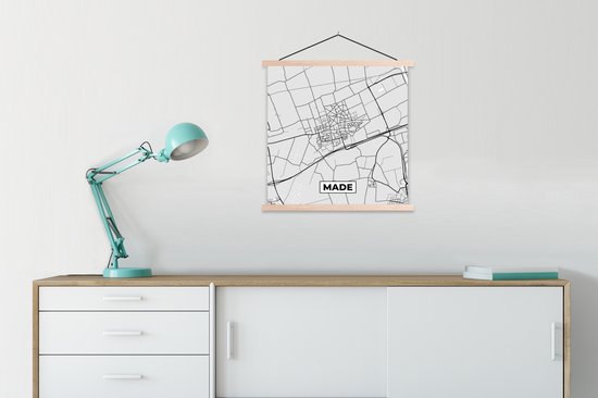 Porte-affiche avec affiche - Affiche scolaire - Carte - Carte - Fabriqué - Plan de la ville - 90x90 cm - lattes vierges