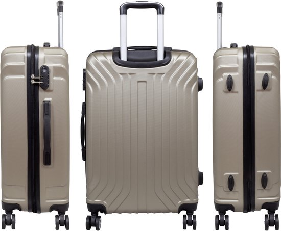 Travelsuitcase - Kofferset Palma 3 delig - Reiskoffer met cijferslot en op wielen - ABS - Champagne
