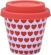 Quy Cup - 90ml Ecologische Reis Beker - Espressobeker “Love” met Rode Siliconen deksel