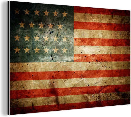 Wanddecoratie Metaal - Aluminium Schilderij Industrieel - Vlag - Vintage - USA - 60x40 cm - Dibond - Foto op aluminium - Industriële muurdecoratie - Voor de woonkamer/slaapkamer