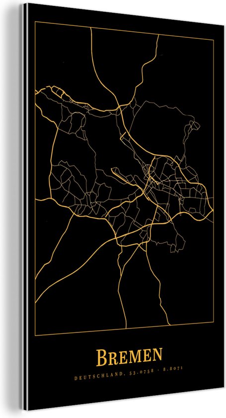 Décoration murale Métal - Peinture Aluminium Industriel - Carte - Brême - Or - Zwart - 120x180 cm - Dibond - Photo sur aluminium - Décoration murale industrielle - Pour le salon/chambre