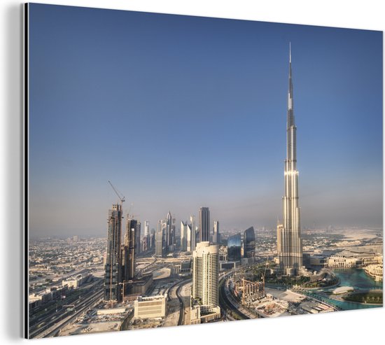 Wanddecoratie Metaal - Aluminium Schilderij Industrieel - Sky view van Dubai met de opvallende Burj Khalifa - 30x20 cm - Dibond - Foto op aluminium - Industriële muurdecoratie - Voor de woonkamer/slaapkamer