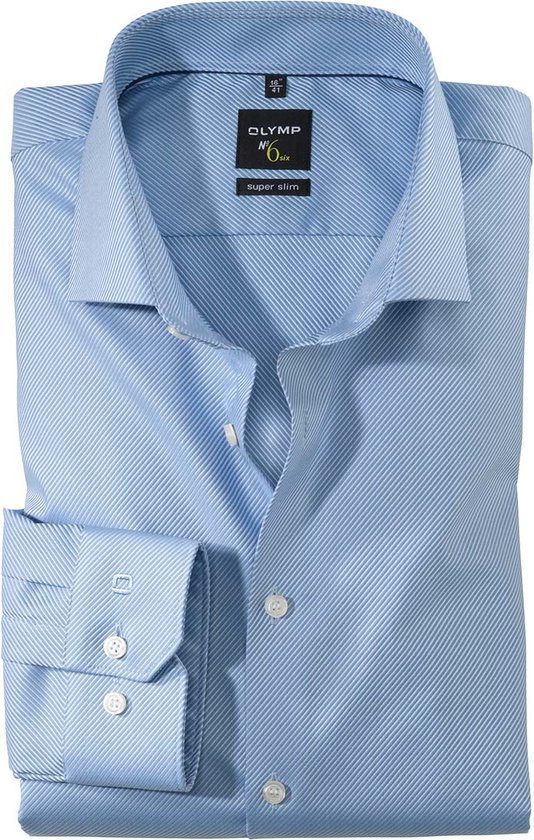 OLYMP No. Six super slim fit overhemd - lichtblauw diamant twill - Strijkvriendelijk - Boordmaat: