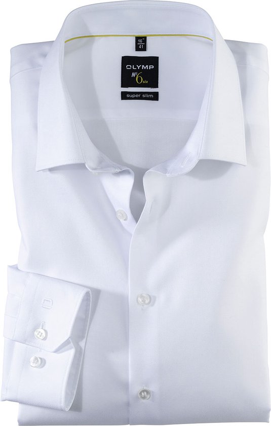 OLYMP No. Six super slim fit overhemd - wit twill - Strijkvriendelijk - Boordmaat: 40