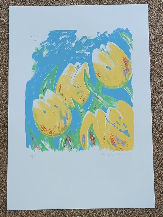 Grafiek (Zeefdruk) Roelof Hofman - Yellow Tulips 35 x 50 cm
