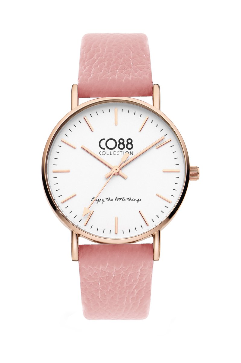 CO88 Collection 8CW-10111 Horloge - Dames - Roze - Leren Band - tot 20 cm Polsmaat - 36 mm Doorsnee - Rosegoudkleurig