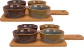 Set van 2x stuks serveerplanken bamboe 31 x 22 cm met 8x luxe hapjes/saus/tapas schaaltjes