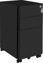 Signature Home Forbes Ladeblok met archiefkast - rolcontainer kantoorkast met wielen en slot - Ladeblokken 3 Lades en slot - 30 x 46 x 59.2 cm Ladeblok - zwart -