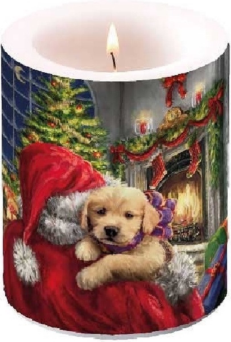 Ambiente Kaars - Small - Puppy at Fire - 35 branduren - Kerst - Winter divers