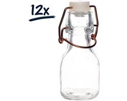 Set van 12 Mini Melkflesjes van 70 ml met Beugeldop - Decoratieve Flesjes voor Olie, Azijn, Melk en Tafeldecoratie