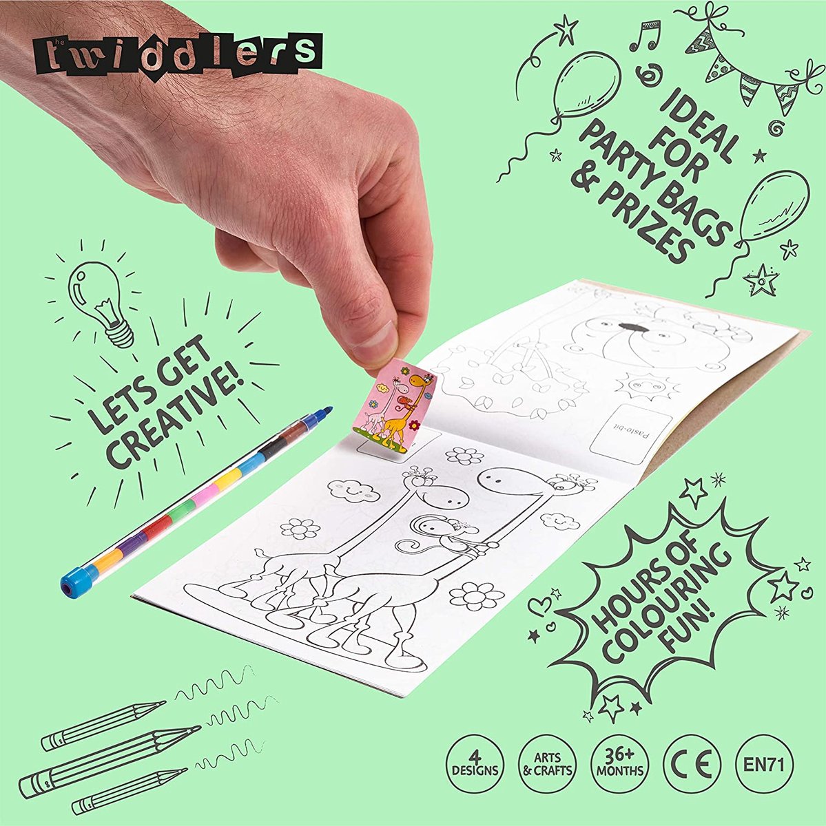 The Twiddlers – 24 Mini Kleurboeken & Stickers – Knutselen – Voor Kinderverjaardag, Bruiloften & Gastengeschenken — afbeelding 3