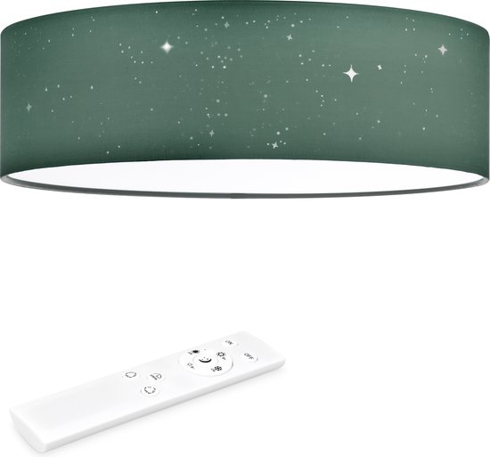 Navaris LED plafondlamp rond 22W Ø 40 cm - Stoffen plafonnière met warmwit licht & sterreneffect - Dimbare LED lamp met afstandsbediening - Donkergroen