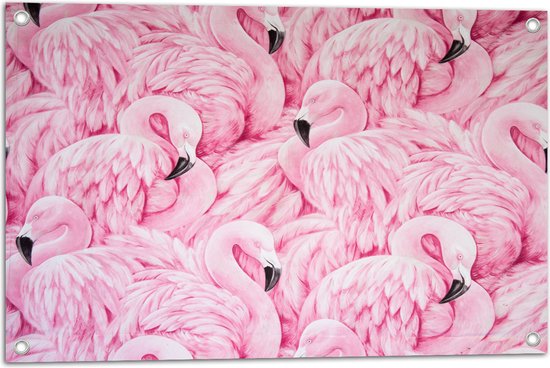 WallClassics - Tuinposter – Getekende Roze Flamingos - 75x50 cm Foto op Tuinposter  (wanddecoratie voor buiten en binnen)