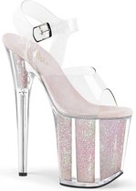 Pleaser - FLAMINGO-808G Sandaal met enkelband, Paaldans schoenen - Paaldans schoenen - 42 shoes - Transparant/Roze