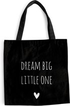 Sac bandoulière - Sac de plage - Citation anglaise Shopper Dream grand petit avec un coeur sur fond noir - 45x45 cm - Sac en coton