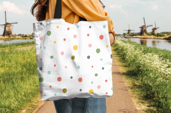 Sac bandoulière - Sac de plage - Shopper Peinture - Motif - Pois - 45x45 cm - Sac en coton