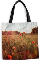 MuchoWow® Schoudertas - Strandtas - Big Shopper - Boodschappentas - Zonsondergang - Bloemen - Rood - 45x45 cm - Katoenen tas