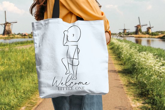 Sac bandoulière - Sac de plage - Shopper Proverbes - Welcome little one - Bébé - Naissance - Citations - 40x40 cm - Sac en coton