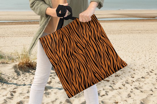 Sac Bandoulière - Sac De Plage - Shopper Imprimé Tigre - Marron - Zwart - 45x45 cm - Sac Coton