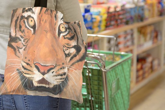 Sac bandoulière - Sac de plage - Shopper Tiger - Head - Oranje - 45x45 cm - Sac coton