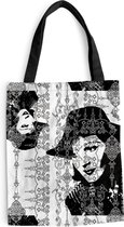 Schoudertas - Strandtas - Shopper Vrouwen - Vintage - Zwart - Wit - Design - 40x50 cm - Katoenen tas