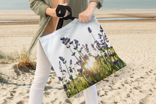 MuchoWow® Sac bandoulière - Sac de plage - Big Shopper - Sac shopping - Gros plan de lavande au coucher du soleil - 40x40 cm - Sac en coton