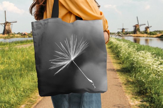 MuchoWow® Sac bandoulière - Sac de plage - Big Shopper - Sac shopping - Graine de pissenlit en noir et blanc - 45x45 cm - Sac en coton