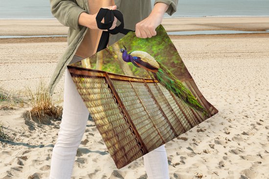 Sac bandoulière - Sac de plage - Shopper Paon - Ressorts - Clôture - 45x45 cm - Sac coton