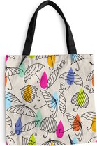 MuchoWow® Schoudertas - Strandtas - Big Shopper - Boodschappentas - Pastel - Paraplu - Patronen - 40x40 cm - Katoenen tas