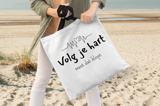 Sac bandoulière - Sac de plage - Shopper Heart - Citations - Zwart - Wit - 40x40 cm - Sac coton