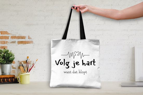 Sac bandoulière - Sac de plage - Shopper Heart - Citations - Zwart - Wit - 40x40 cm - Sac coton