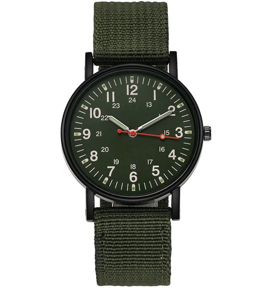 Horloge heren | leger groene heren horloge | stoere heren horloge | sportieve horloge heren | leger groene kleurige band horloge | horloge lichtgevende wijzers (in het donker) | maat ⌀ 40 mm |