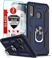 Hoesje Geschikt Voor Samsung Galaxy A20E Hoesje kickstand Armor case Blauw Met screenprotector 2 pack