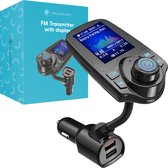 FM Transmitter met scherm - Bluetooth Receiver - Bluetooth transmitter - FM transmitter bluetooth voor in de auto - Snellader met USB-C