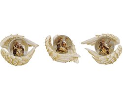 1 Sneeuwbol Schudbol kerststal: Kerstkribbe met Maria ,Jozef en Jezus in Engelenvleugels 11x6.5x6.5cm