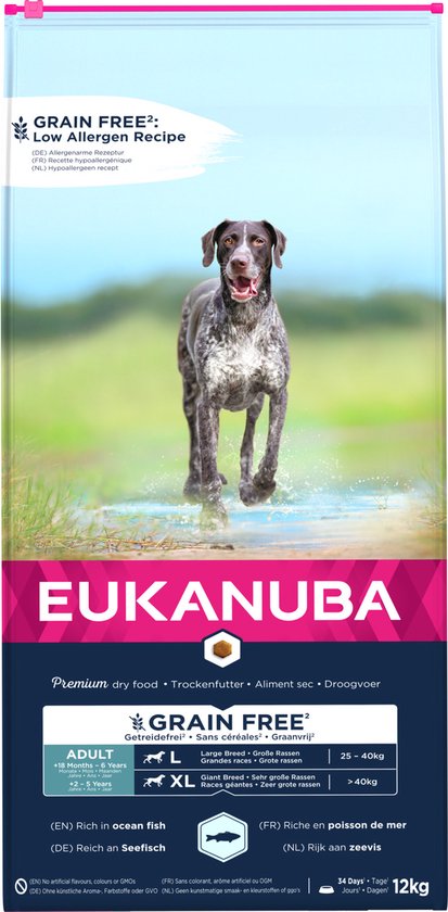 Foto: Eukanuba adult large grain free zeevis hondenvoer 12 kg