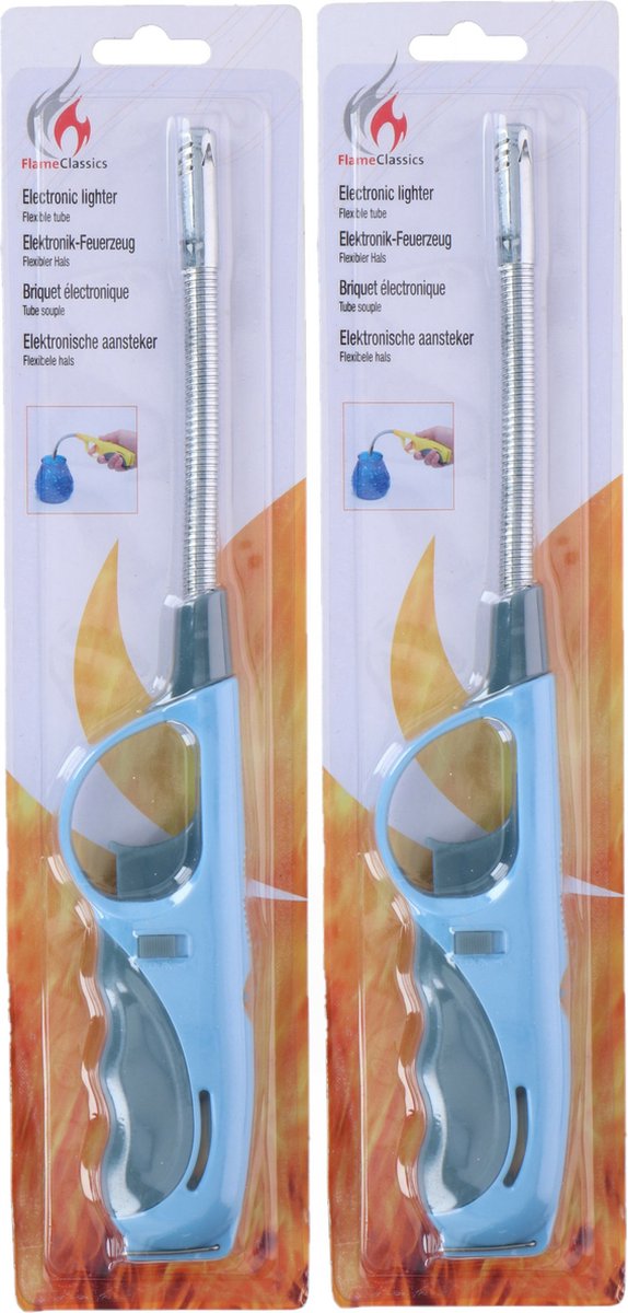 Goedkoopste BBQ/keuken aanstekers - 2 stuks - lange steel - 29 cm - blauw