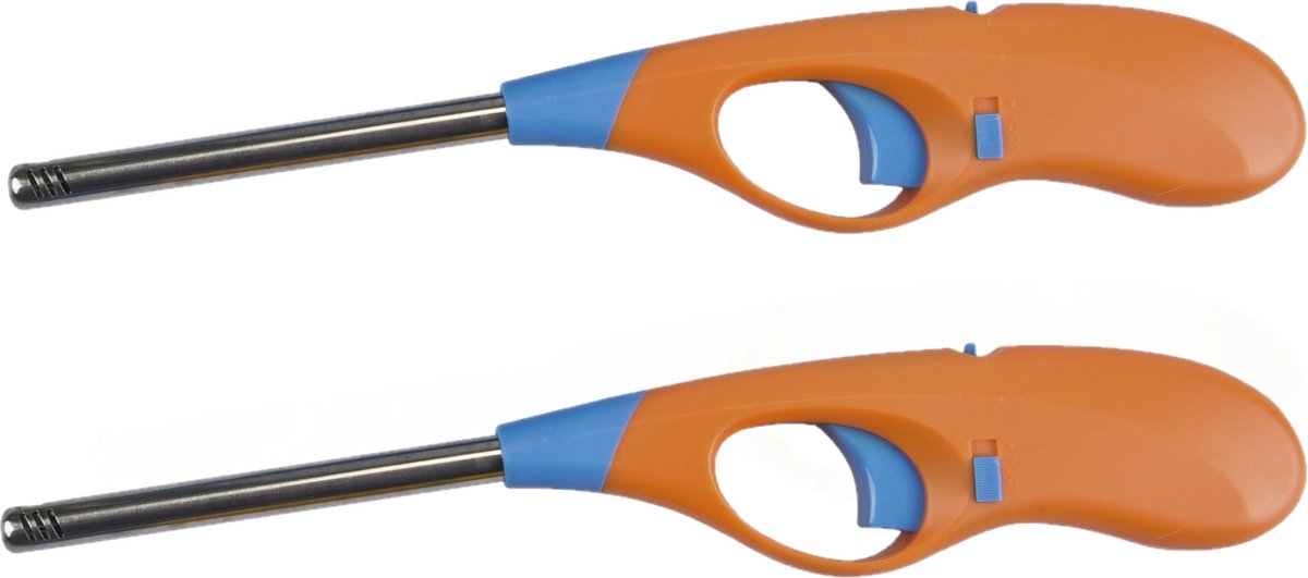 Goedkoopste BBQ/keuken aanstekers - 2 stuks - lange steel - 26 cm - oranje