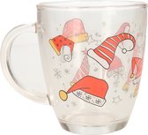 Kerst mok/beker van glas 300 ml met kerstman kleding