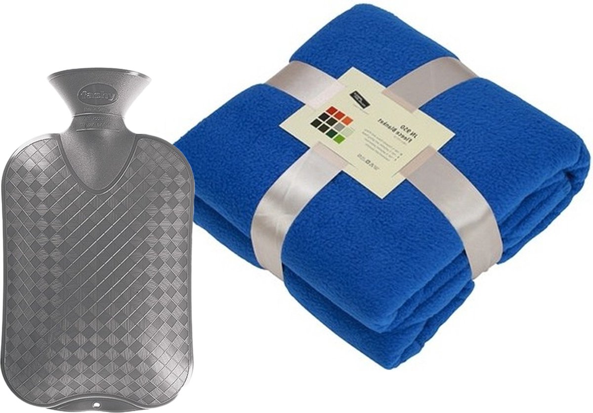James & Nicholson Fleece deken blauw 130 x 170 cm - 200 grams kwaliteit - inclusief 2 liter kruik - wasbaar op 30 graden
