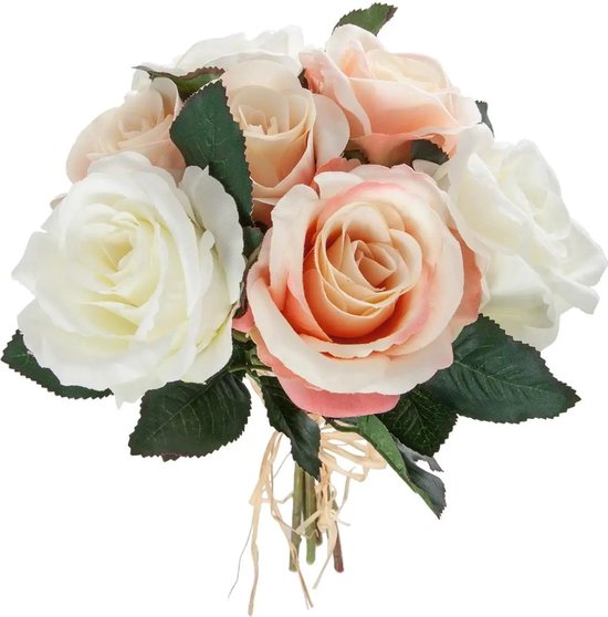 Bouquet de fleurs artificielles Atmosphera 7 roses roses/blanches 30 cm |  bol.com