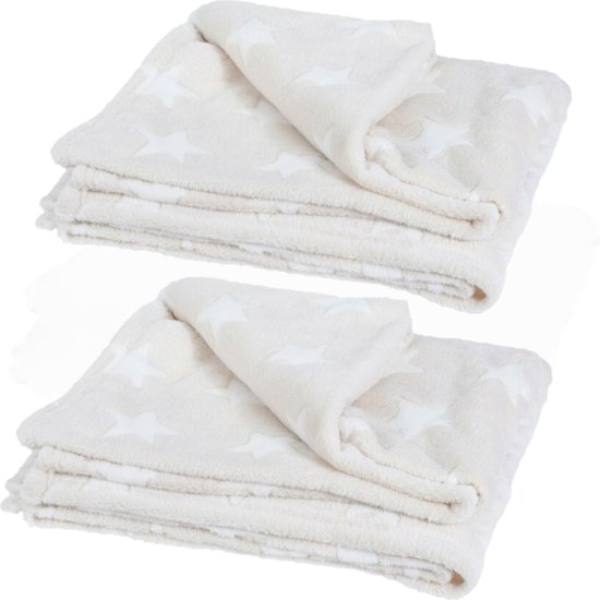 Fleece dekens/plaids - 2x - beige - 130 x 160 cm