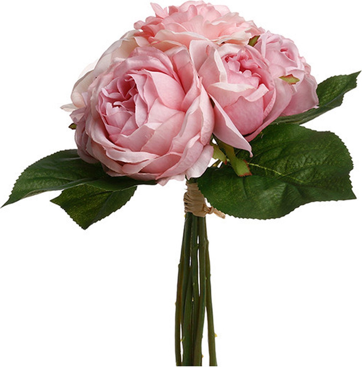 Atmosphera kunstbloemen - boeket - 9 rozen - roze - 30 cm
