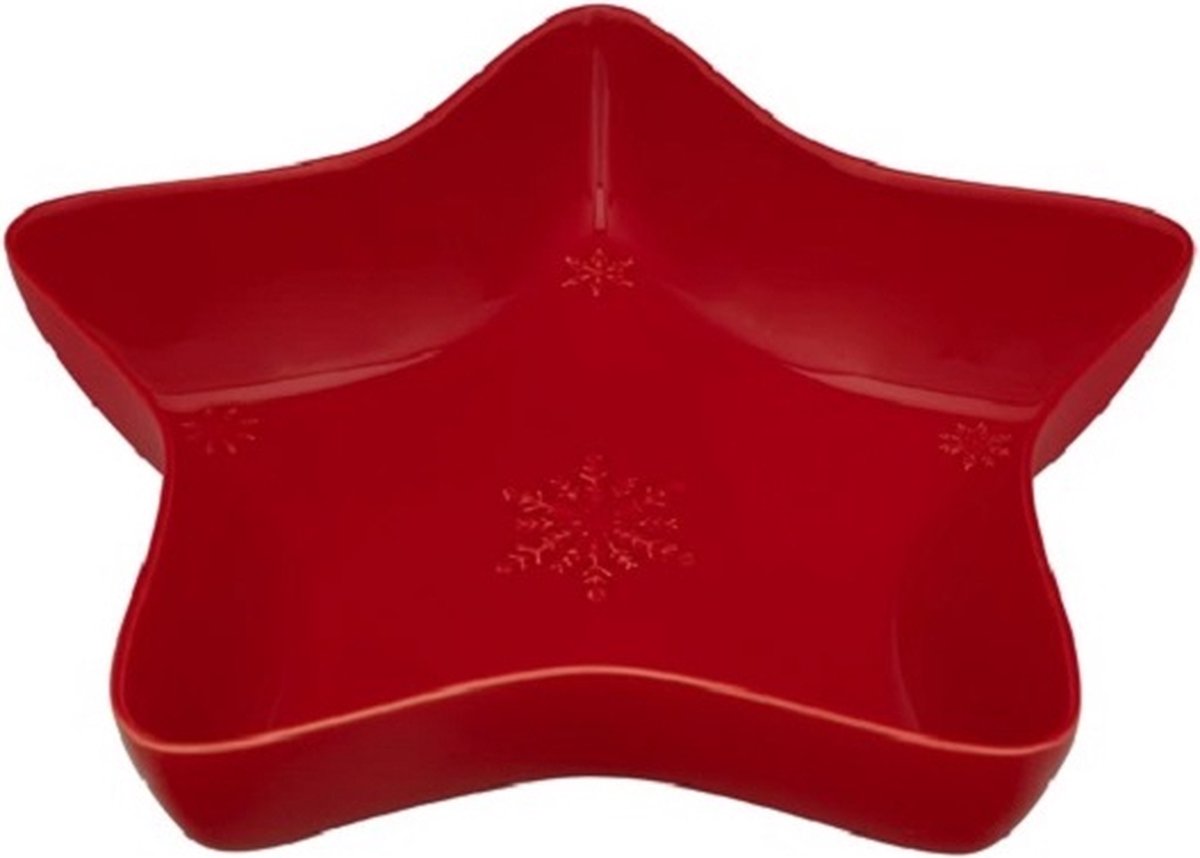 Bordallo Pinheiro Snow Flakes Schaal - Kerst - Rood - Aardewerk - 37 cm x 37 cm