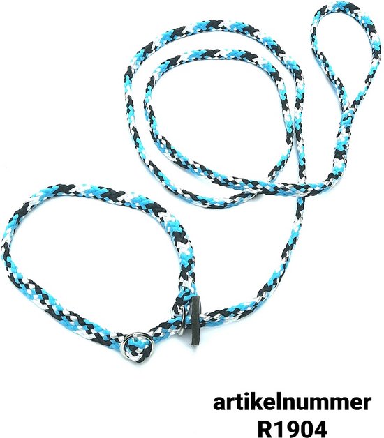 Foto: Abany quality design 1 80 tr babyblauw zwart wit jachtlijn dubbele stop retrieverlijn gentle leader lijn leiband met halsband sliplijn met stop half slip puppylijn vanglijn mantrailing 1r1904