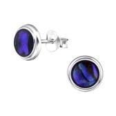 Joy|S - Zilveren ronde oorbellen - 8 mm - blauw - abalone dark blue - oorknoppen