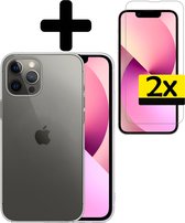 Hoesje Geschikt voor iPhone 14 Pro Max Hoesje Siliconen Case Met 2x Screenprotector - Hoes Geschikt voor iPhone 14 Pro Max Hoes Siliconen - Transparant