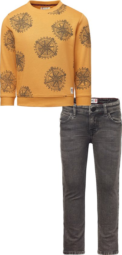 Noppies - Kledingset - 2delig - Broek Denim Slim Fit Grey Wash - Sweater Gaya Amber Gold - Maat 92