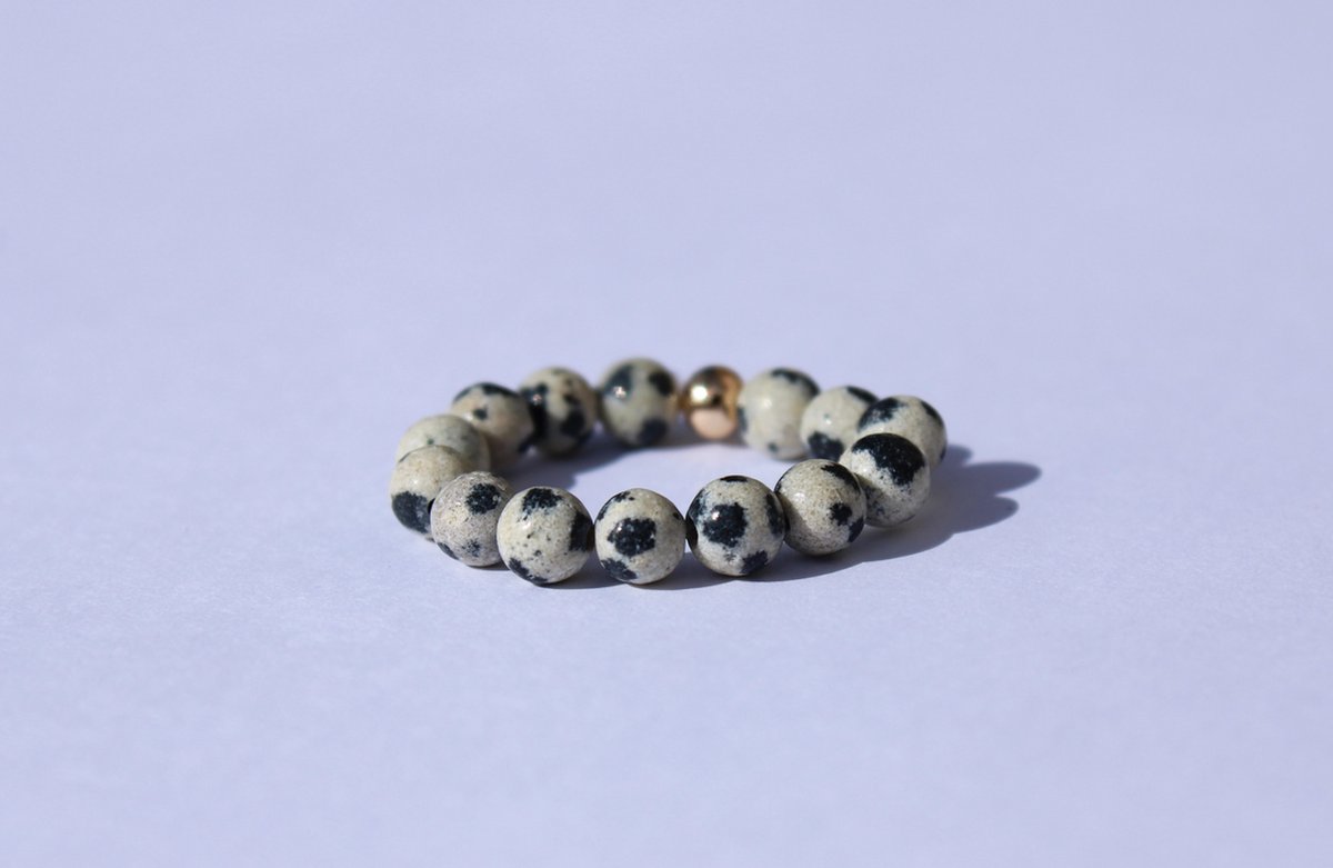 Bixorp Gems Edelsteen Ring van Dalmatiër Jaspis - 4mm Kralen Ring - Cadeau voor haar