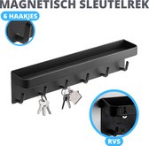 BluMerce® Sleutelrekje - Inclusief Plakstrip, Schroefjes en Magneet - Magnetisch Sleutelhouder - Zwart - RVS - Wandrek - Sleutelkastje - Sleutel Organizer - Sleutelhanger - Zelfklevend